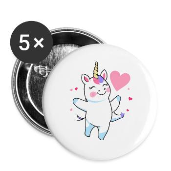 tanzendes happy einhorn fee unicorn fantasy 1 - Buttons groß 56 mm (5er Pack) - Weiß - Vorne