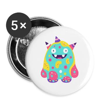 süsses und lustiges knuddel-kuschel monster kinder - Buttons groß 56 mm (5er Pack) - Weiß - Vorne
