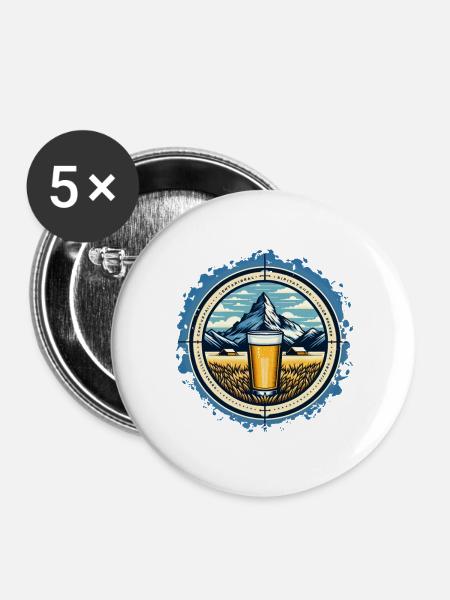 Berg- und Bierabenteuer Design - Buttons groß 56 mm (5er Pack) - Weiß