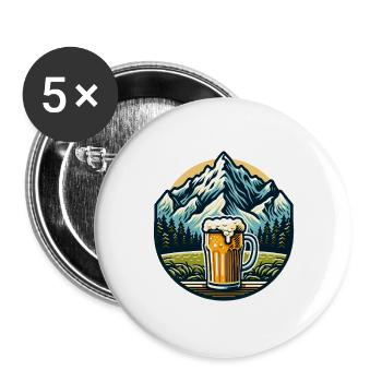 Bergblick mit Bier und Naturmotiv - Buttons groß 56 mm (5er Pack) - Weiß - Vorne
