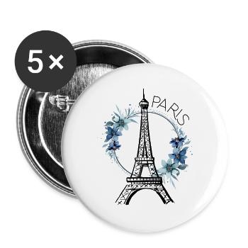 Paris Eiffel Tower France Floral Line Art - Buttons large 2.2''/56 mm (5-pack) - white - Front