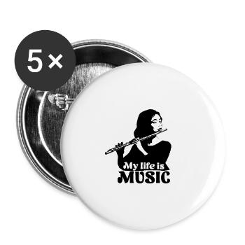 Flute - My Life Is Music Flute - Buttons large 2.2''/56 mm (5-pack) - white - Front