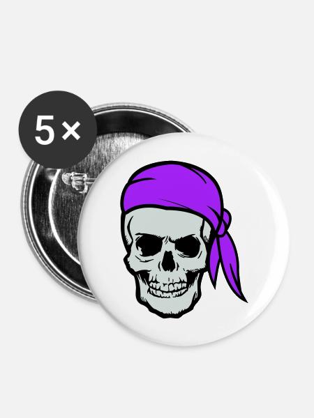 skull pirat - Buttons groß 56 mm (5er Pack) - Weiß