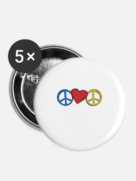 Peace Herz Frieden - Buttons groß 56 mm (5er Pack) - Weiß