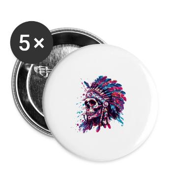 Indian Skull - Buttons large 2.2''/56 mm (5-pack) - white - Front