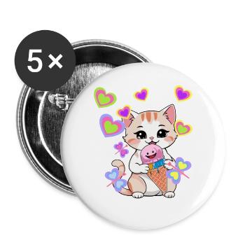 Chats Été Enfants Enfant Chat Crème Glacée Coeurs - Lot de 5 grands badges (56 mm) - blanc - Devant