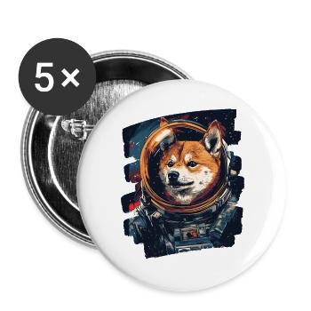Shiba Astronaut - Buttons groß 56 mm (5er Pack) - Weiß - Vorne