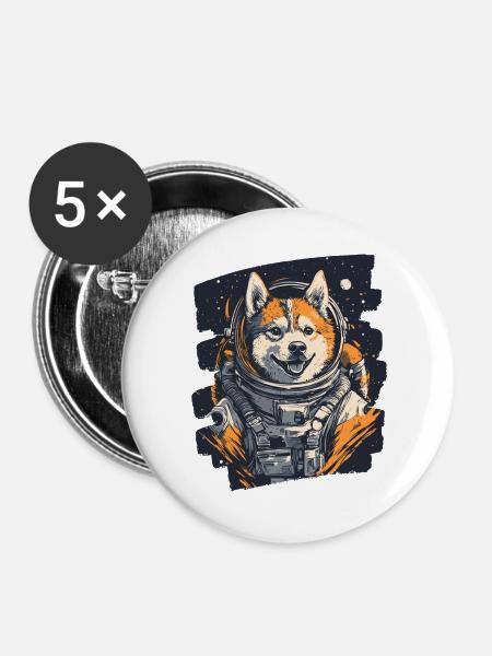 Husky Astronaut - Buttons groß 56 mm (5er Pack) - Weiß