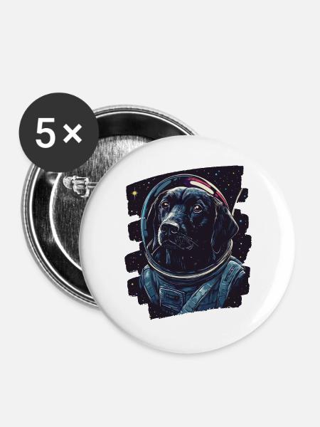 Labrador Astronaut - Buttons groß 56 mm (5er Pack) - Weiß