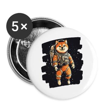 Shiba Inu Astronaut - Buttons groß 56 mm (5er Pack) - Weiß - Vorne