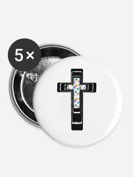 Kreuz Kreuze Kruzifix - Buttons groß 56 mm (5er Pack) - Weiß