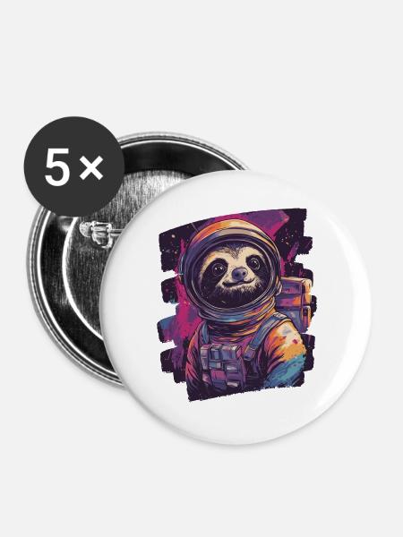 Faultier Astronaut - Buttons groß 56 mm (5er Pack) - Weiß