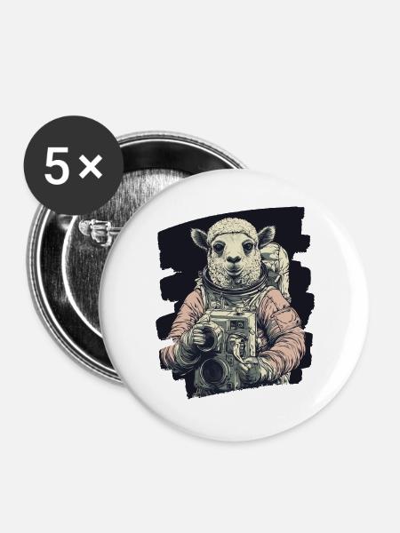 Lama Astronaut - Buttons groß 56 mm (5er Pack) - Weiß
