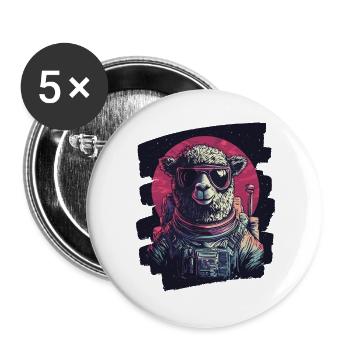 Lama Astronaut - Buttons groß 56 mm (5er Pack) - Weiß - Vorne