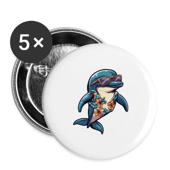 Dauphin Funny Summer - Lot de 5 grands badges (56 mm) - blanc - Devant