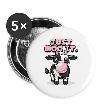 Just Moo It – Lustige Kuh mit Kaugummi - Buttons groß 56 mm (5er Pack) - Weiß - Vorne