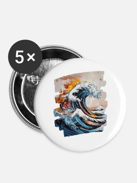 Wellen und Meer - Buttons groß 56 mm (5er Pack) - Weiß