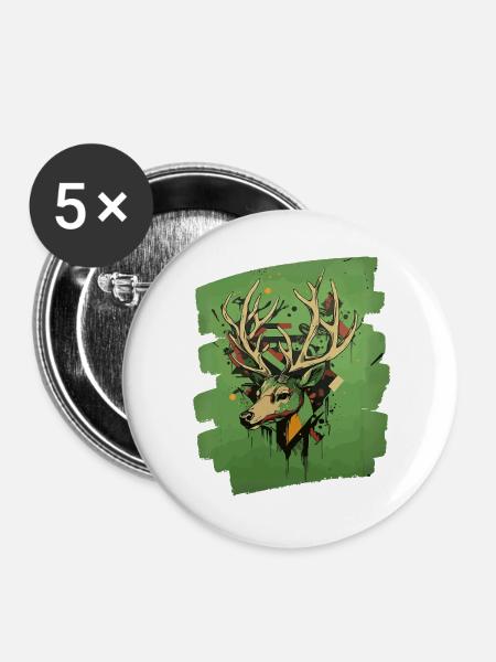 Hirsch mit Geweih - Buttons groß 56 mm (5er Pack) - Weiß