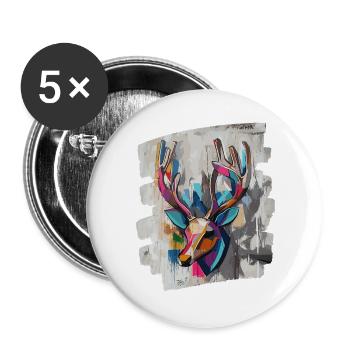 Cerf avec bois - Lot de 5 grands badges (56 mm) - blanc - Devant