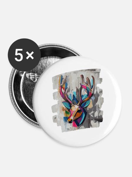 Hirsch mit Geweih - Buttons groß 56 mm (5er Pack) - Weiß