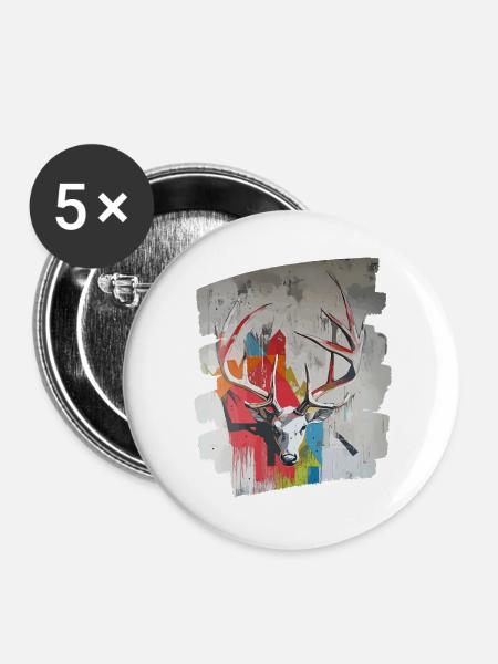 Hirsch mit Geweih - Buttons groß 56 mm (5er Pack) - Weiß