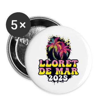 Lloret De Mar 2025 Urlaub Palmen - Buttons groß 56 mm (5er Pack) - Weiß - Vorne