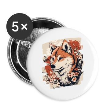 Shiba Inu - Buttons large 2.2''/56 mm (5-pack) - white - Front