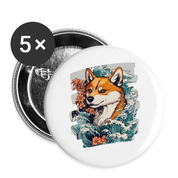 Shiba Inu - Buttons large 2.2''/56 mm (5-pack) - white - Front