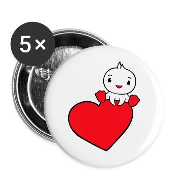 Duck Sitting On Big Heart Valentine's Day Love Sweet - Buttons large 2.2''/56 mm (5-pack) - white - Front