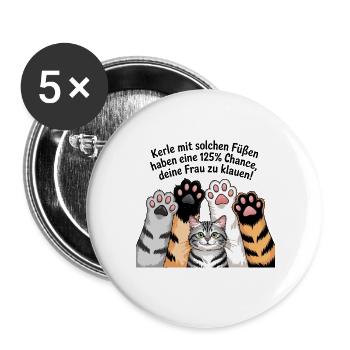 Katzenpfoten Humor – Frau geklaut in 3…2…1 Katze - Buttons groß 56 mm (5er Pack) - Weiß - Vorne