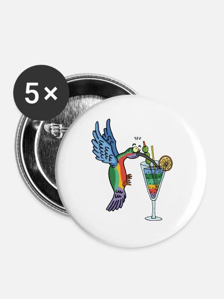 Kolibri und Cocktail - Buttons groß 56 mm (5er Pack) - Weiß