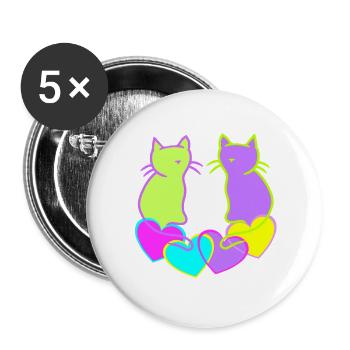 Retro Katzen Katze Valentin Herz Herzen Vintage - Buttons groß 56 mm (5er Pack) - Weiß - Vorne