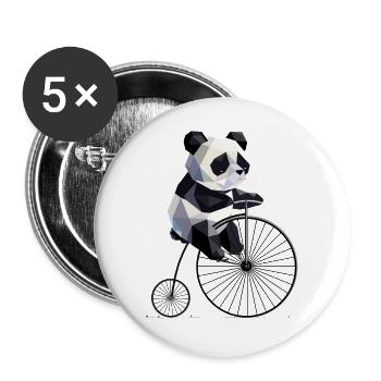 Panda on penny-farthing – retro meets animal love - Buttons large 2.2''/56 mm (5-pack) - white - Front