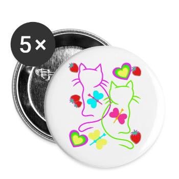 Retro Katzen Erdbeer Sommer 80er Katze Vintage - Buttons groß 56 mm (5er Pack) - Weiß - Vorne