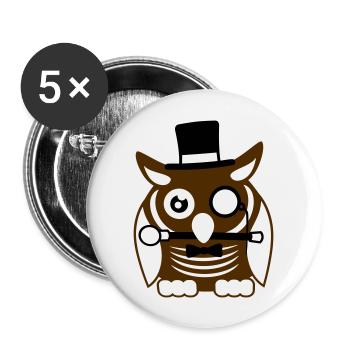 Sir hibou chapeau haut de forme monocle verres riches M. - Lot de 5 grands badges (56 mm) - blanc - Devant