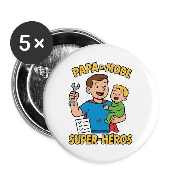 Super Papa, cadeau Fête des Pères,Humour,Noël - Lot de 5 grands badges (56 mm) - blanc - Devant