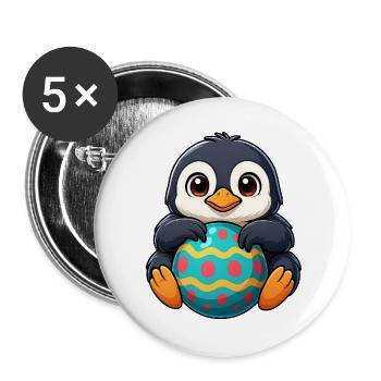Süßer lustiger Pinguin Osterei Cartoon Ostern - Buttons groß 56 mm (5er Pack) - Weiß - Vorne