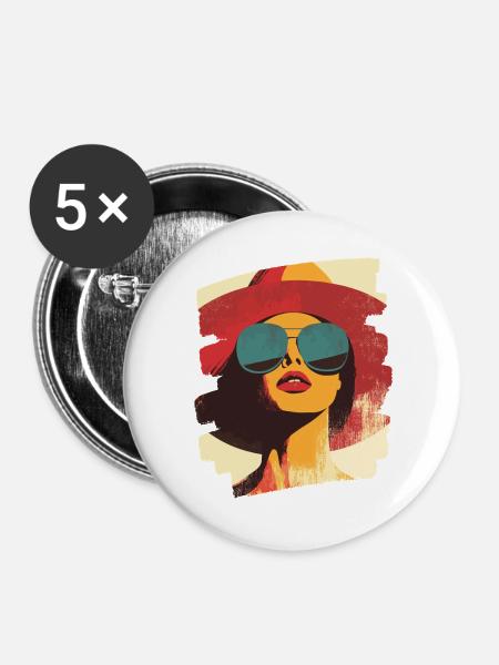 Sommer Sonne Retro - Buttons groß 56 mm (5er Pack) - Weiß