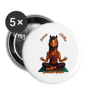 Yoga-Pferd - Atmen Chillen Wiederholen - Buttons groß 56 mm (5er Pack) - Weiß - Vorne