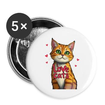 I love cats pic - Buttons large 2.2''/56 mm (5-pack) - white - Front