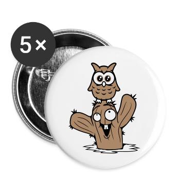 Owl Cactus Desert 2 Friends Happy Team Cartoon - Buttons large 2.2''/56 mm (5-pack) - white - Front