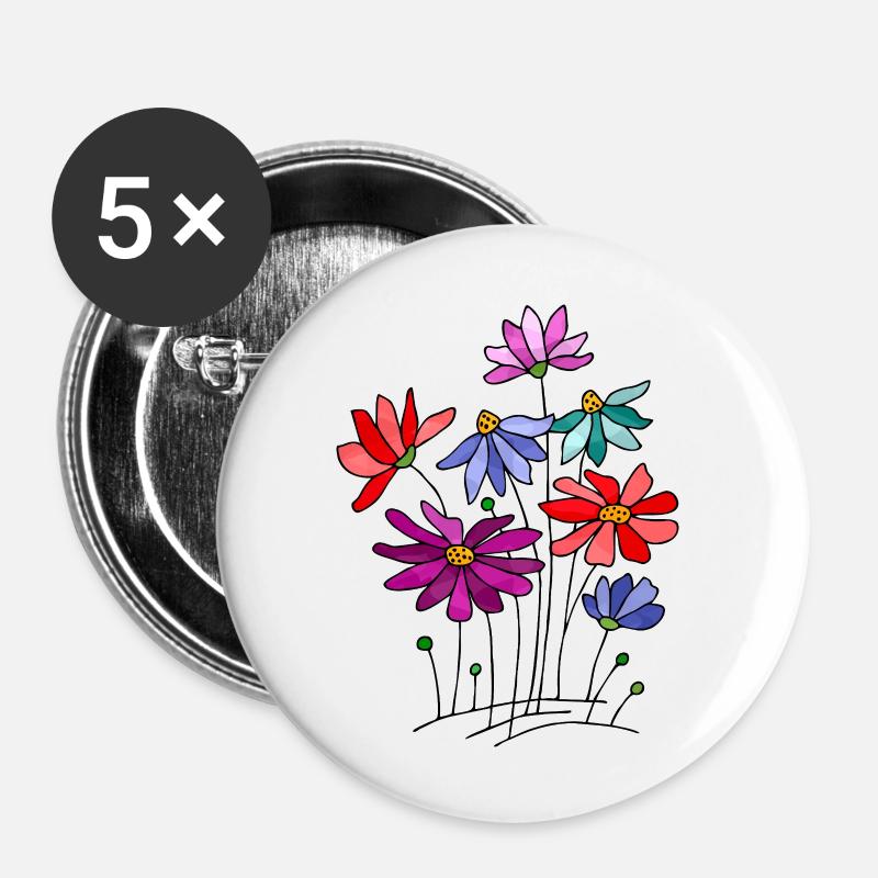 Blumen - Buttons groß 56 mm (5er Pack) - Weiß