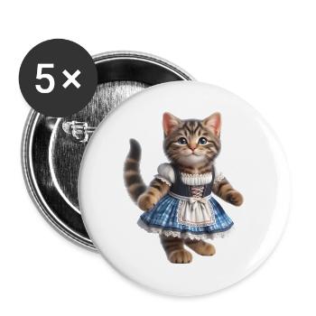 Süße kleine Katze im Dirndl - Buttons groß 56 mm (5er Pack) - Weiß - Vorne