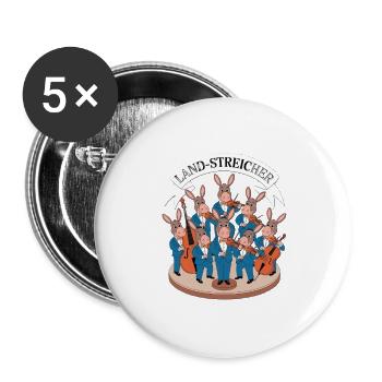 Land-Streicher Esel Streichorchester mit Violine - Buttons groß 56 mm (5er Pack) - Weiß - Vorne