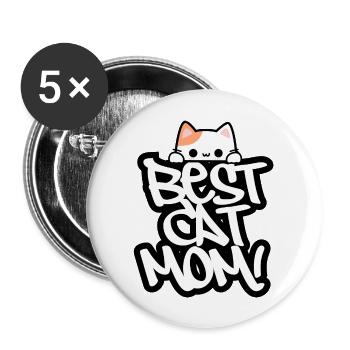 Best Cat mom - Buttons groß 56 mm (5er Pack) - Weiß - Vorne