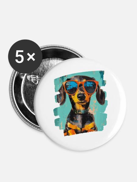 Dackel Dachshund - Buttons groß 56 mm (5er Pack) - Weiß