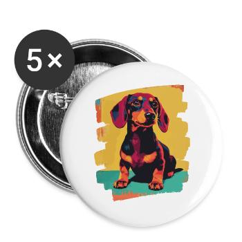 Dackel Dachshund - Buttons groß 56 mm (5er Pack) - Weiß - Vorne