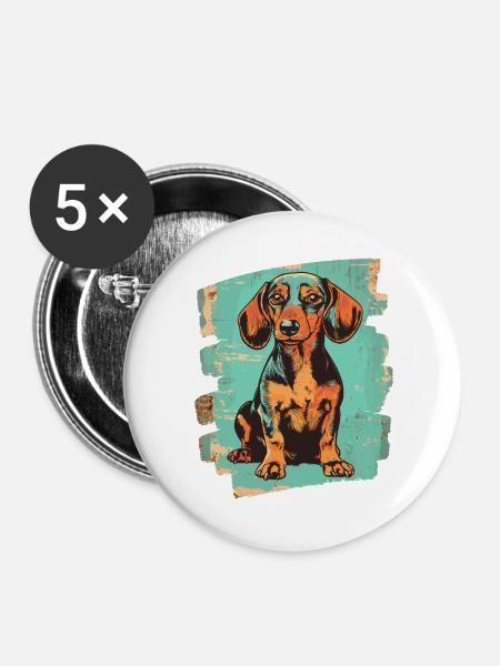 Dackel Dachshund - Buttons groß 56 mm (5er Pack) - Weiß