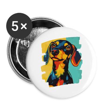 Teckel Dackel - Lot de 5 grands badges (56 mm) - blanc - Devant