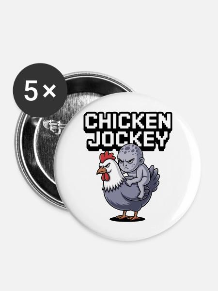 Hühner-Jockey - Buttons groß 56 mm (5er Pack) - Weiß
